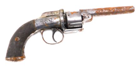 A mid 19thC transitional six shot revolver, with octagonal barrel and bar lever percussion action, w