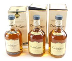 Three bottles of Dalwhinnie centenary edition, aged fifteen years.