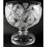 A large hobnail cut glass centrepiece or goblet, with baluster stem and domed foot, 29cm high.