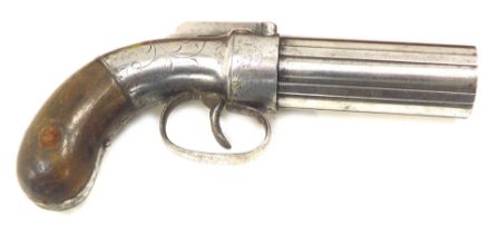 A 19thC six shot pepper box revolver by Allen Thurber & Co of Worcester, the bar hammer action stamp