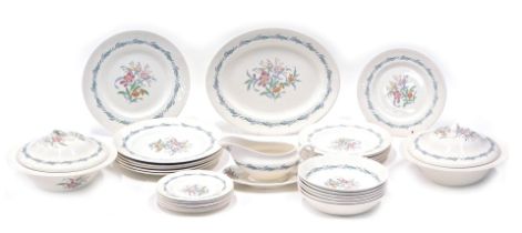 A Royal Doulton Fairfield pattern part dinner service, comprising gravy boat and saucer, two tureens