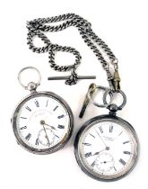 A silver cased pocket watch with white enamel dial, stamped The Express English Lever retailed by JG