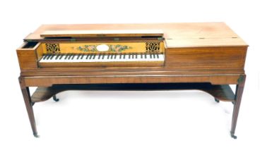 Longmans Clementi & Company, London. A mahogany and painted decorated square piano, with ivory keys,
