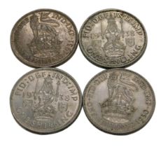 Four silver shillings, all EF condition.