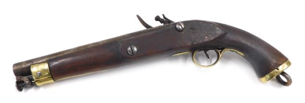 A 19thC Persian copy of a British East Indian Company flintlock pistol, the barrel bears tower proof