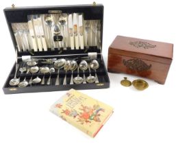 A canteen of silver plated cutlery, Blyton (Enid), Brere Rabbit and a carved Chinese box.