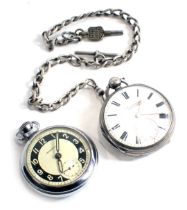Two pocket watches, comprising a late 19thC silver pocket watch, with white enamel dial, Roman numer