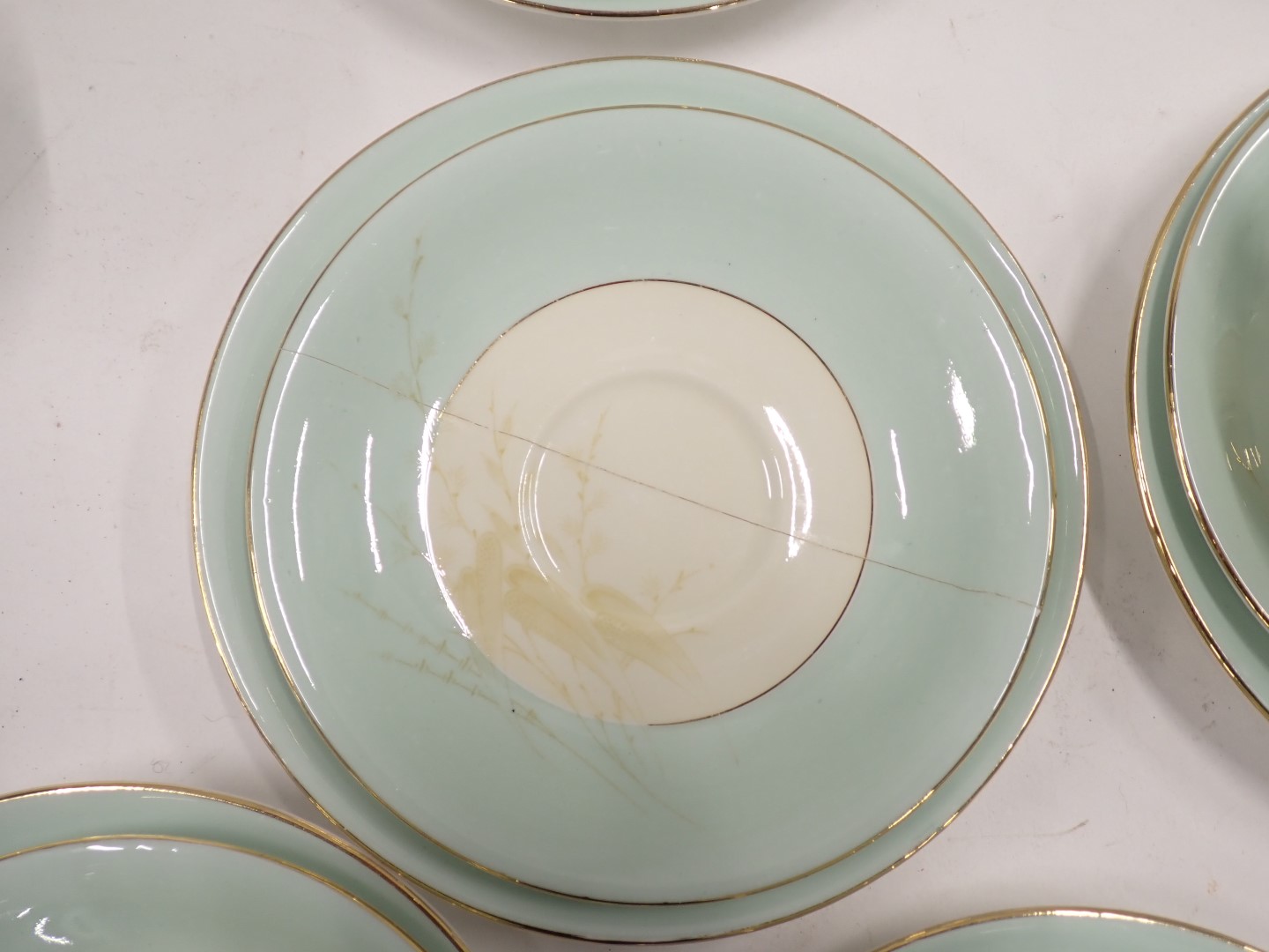 A Royal Standard Giselle pattern part tea service, on a light green ground with gilded floral sprays - Image 2 of 3