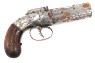 A 19thC six shot pepper box revolver by Allen Thurber & Co of Worcester, with bar hammer action and