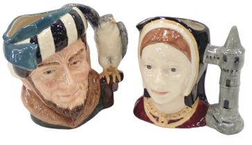 Two Royal Doulton character jugs, comprising The Falconer D6533, and Catherine of Aragon D6643. (2)