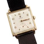 A late 1940s Rolex gent's wristwatch, with square watch head and a white interface with seconds dial