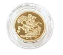 A Royal Mint Elizabeth II 2021 full gold sovereign, cased.