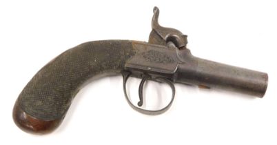 A 19thC percussion pistol by William Beckwith of London, with dolphin hammer, the lock plates engrav