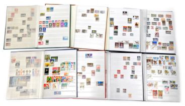 Philately. A collection of world postally worn stamps, commemorative Caledonian, New Zealand, Europe