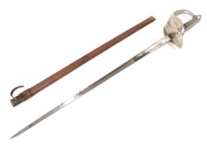 A George V 1897 pattern officers sword, by Wilkinson, Pall Mall, number 00645, and a scabbard, 97cm
