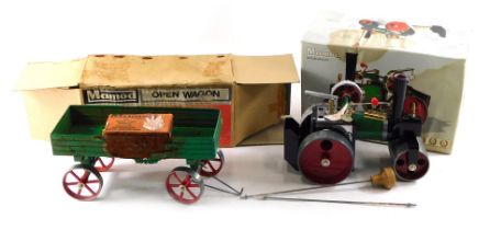 A Mamod steam roller SR12 and a Mamod open wagon OW1, boxed. (2)