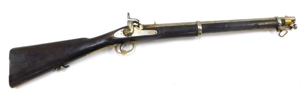 A 19thC East India Government percussion cavalry carbine, with fore and rear sights, the side lock p