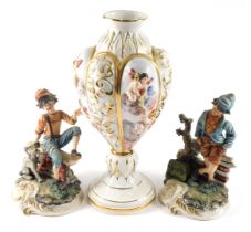A Capodimonte ceramic vase, decorated with putti within scrolling gilt compartments, on a domed foot