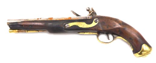 An early 19thC flintlock service pistol by Gill of London, the lock plate engraved with GR cypher an