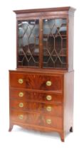 A 19thC mahogany secretaire bookcase, the top with two astragal glazed doors, the base with a fitted