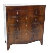 A 19thC mahogany chest of drawers, with a plain top above two short and three long drawers, each wit