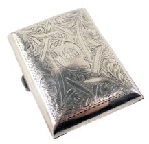 A George V silver card case, of rectangular for with engraved floral design bearing the initials WJW