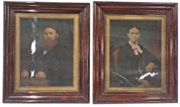 A pair of Victorian photographs, each later hand tinted, in contemporary rosewood moulded frames, 86