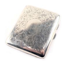 A George V silver card case, with engine engraved scroll design and a vacant cartouche, Birmingham 1