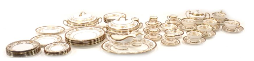 An Aynsley Imperial Gold pattern part dinner service, comprising two tureens and covers, oval servin