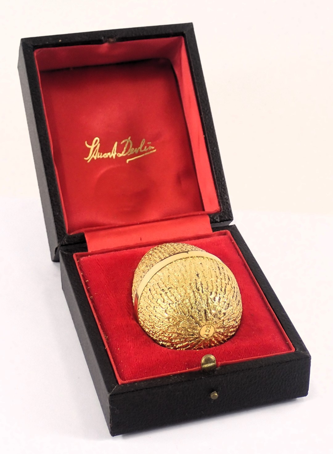 A Stuart Devlin silver parcel gilt Hippo egg, London 1973, with unmarked silver gilt coloured stand, - Image 4 of 4