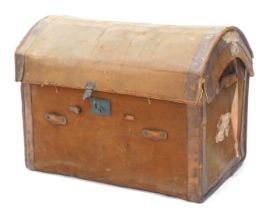 A late 19th/early 20thC canvas and leather domed trunk, 84cm wide. (AF)