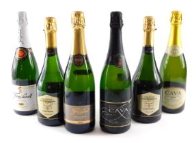 Six bottles of sparkling wine, various countries to include France and Spain.