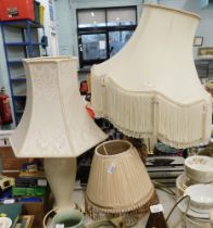 Household effects, comprising owl table lamp, alabaster table lamp, and other. (3)