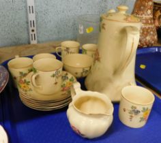 A Victorian pattern Johnson Brother coffee set, comprising coffee pot, six coffee cans and saucers,