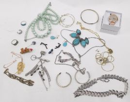 Costume jewellery and effects, comprising silver dress rings, Guy Laroche watch, pendant and chain,