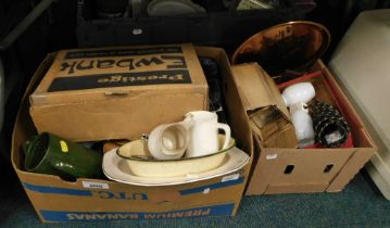 Household china and effects, jugs, placemats, part dinner wares, glassware, etc. (3 boxes)