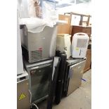 Various kitchen and cafe supplies, comprising pop up advertising screens, eaters, fridge, aluminium