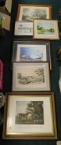 Pictures and prints, comprising French cattle scenes, fishing prints, walnut framed landscapes, etc.