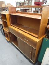 A sideboard, pine bookshelf, oak miniature bookshelf and a pine bedside table. (4)