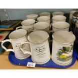 A collection of Hammersley china bird and game bird tankards. (1 tray)