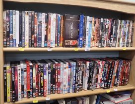 Various DVDs, to include Doc Marten, Foyle's War, Keeping Mum, Kick Ass, and others. (2 shelves)