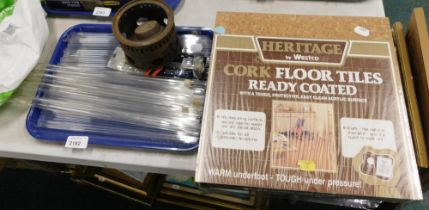 Heritage Westco cork floor tiles and various glass tubes.