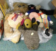 Various cuddly toys, comprising advertising figures, Rupert Bear, Womble, etc. (a quantity)