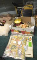 A box of woodworking tools and magazines, Fisher Price toys and games, etc. (2 boxes)