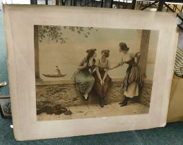 After Edie Black. Print of three females, unframed.