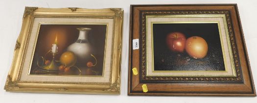 Still life, oil on canvas, another similar one signed Hallam. (2)