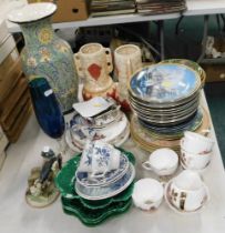 Decorative china and effects, comprising a pair of vases, blue coloured glass goblet, Capodimonte st