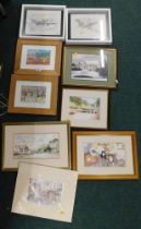 Framed pictures and prints, comprising after Linda Leviane Boston Market Place, after Brian Lewis Ar