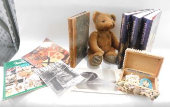 A Simply Gifted Teddy bear, a shell jewellery box and contents of plated costume jewellery, and Wink