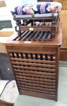 A mahogany linen basket and a Victorian tapestry stool. (2)